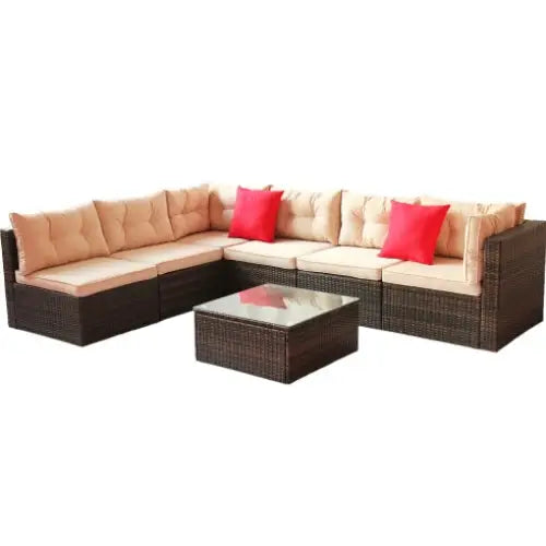 Patio Furniture Set PE Rattan Sectional Garden Furniture Corner Sofa Set - Coffee - 5