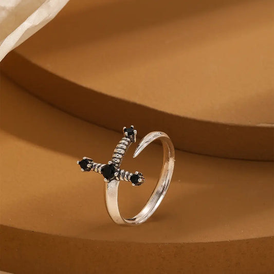 Personalised Minimalist Black CZ Sword Ring Jewellery - Beyond Trends Hub 