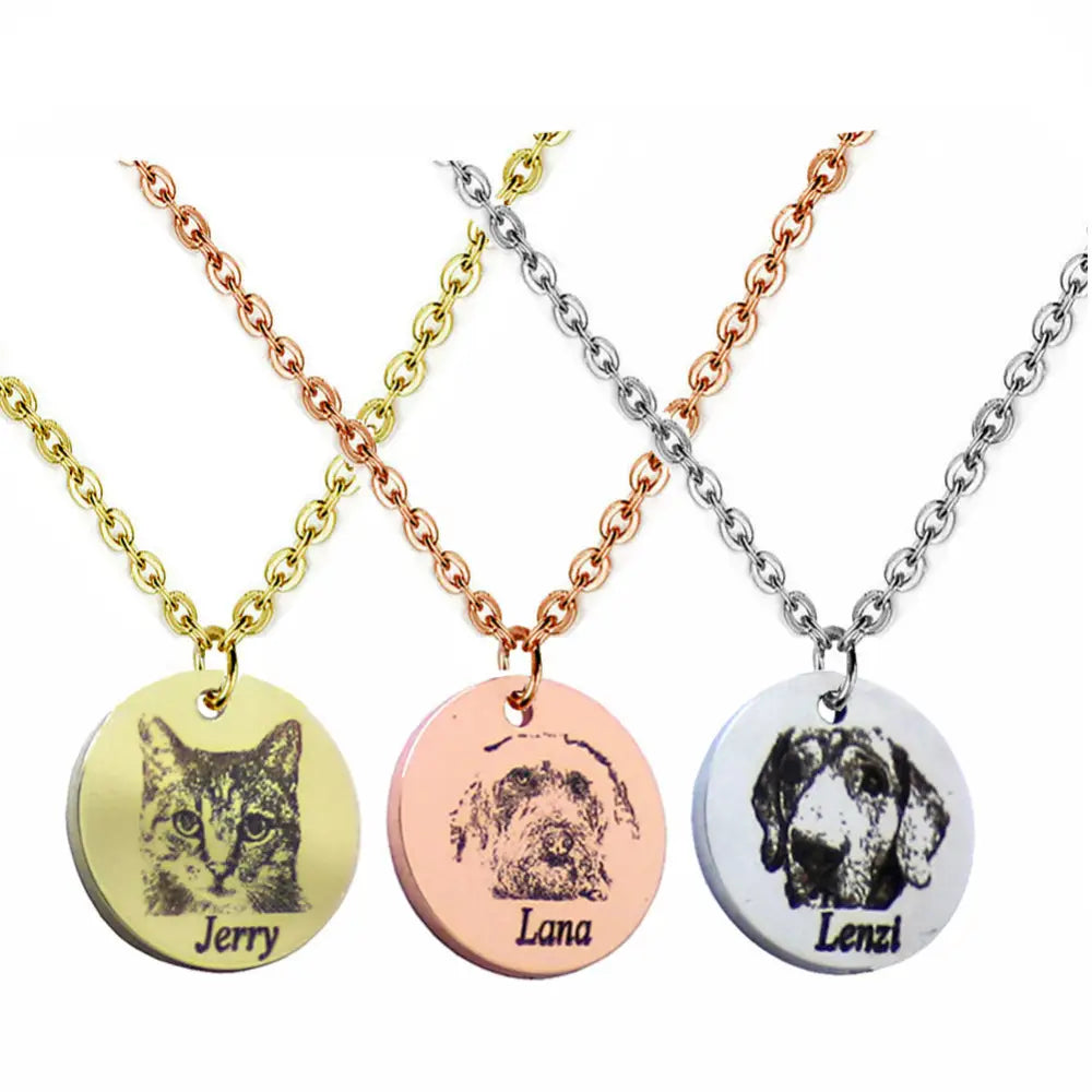 Personalized Pet Photo Disc Necklace Ladies Kitten Name Pendant Necklace Custom Animal Stainless Steel Necklace Jewelry Beyond Trends Hub