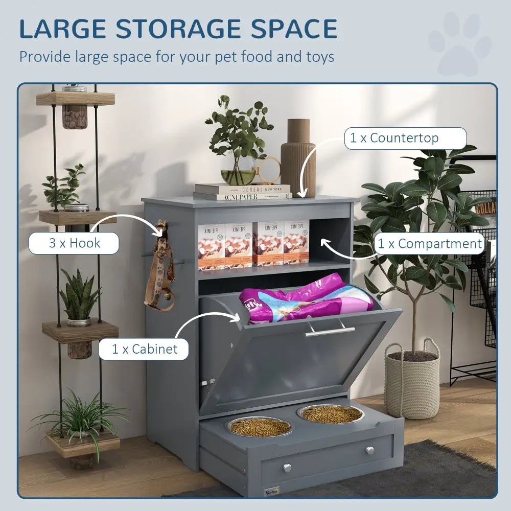 Pet Feeder Stations Lockers Dog Food Storage Containers - Grey - 5