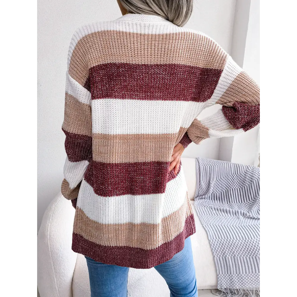 Plaid Sweater Women Casual Lantern Sleeves Cardigan Jacket Outerwear Clothes - Beyond Trends Hub 