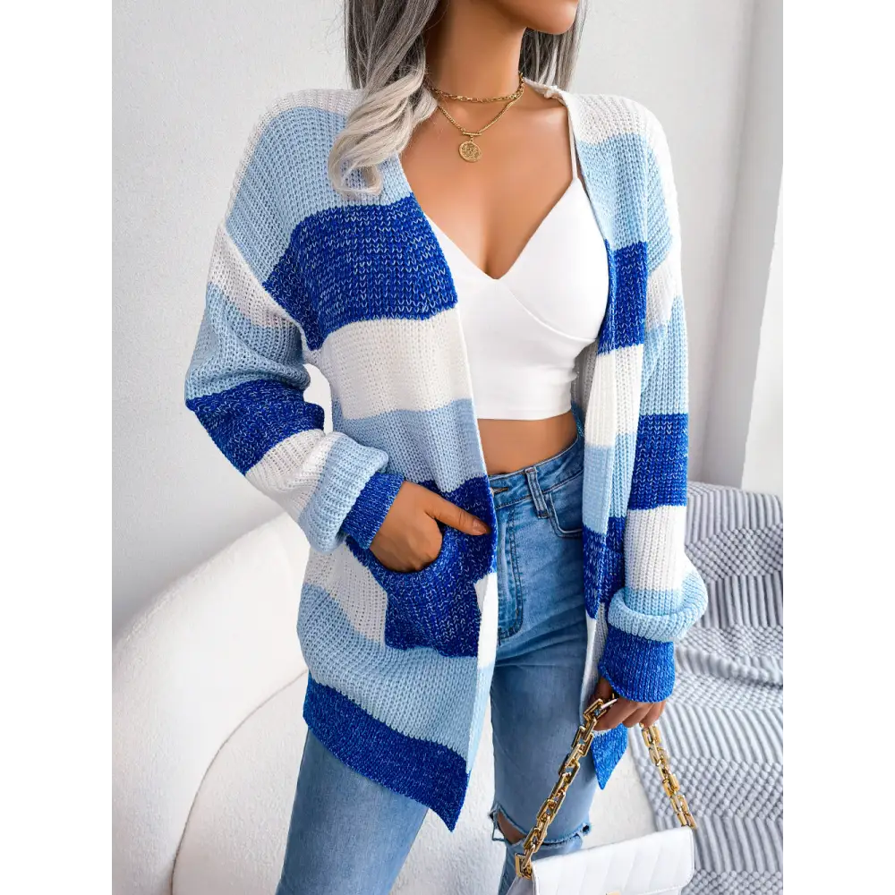 Plaid Sweater Women Casual Lantern Sleeves Cardigan Jacket Outerwear Clothes - Beyond Trends Hub 