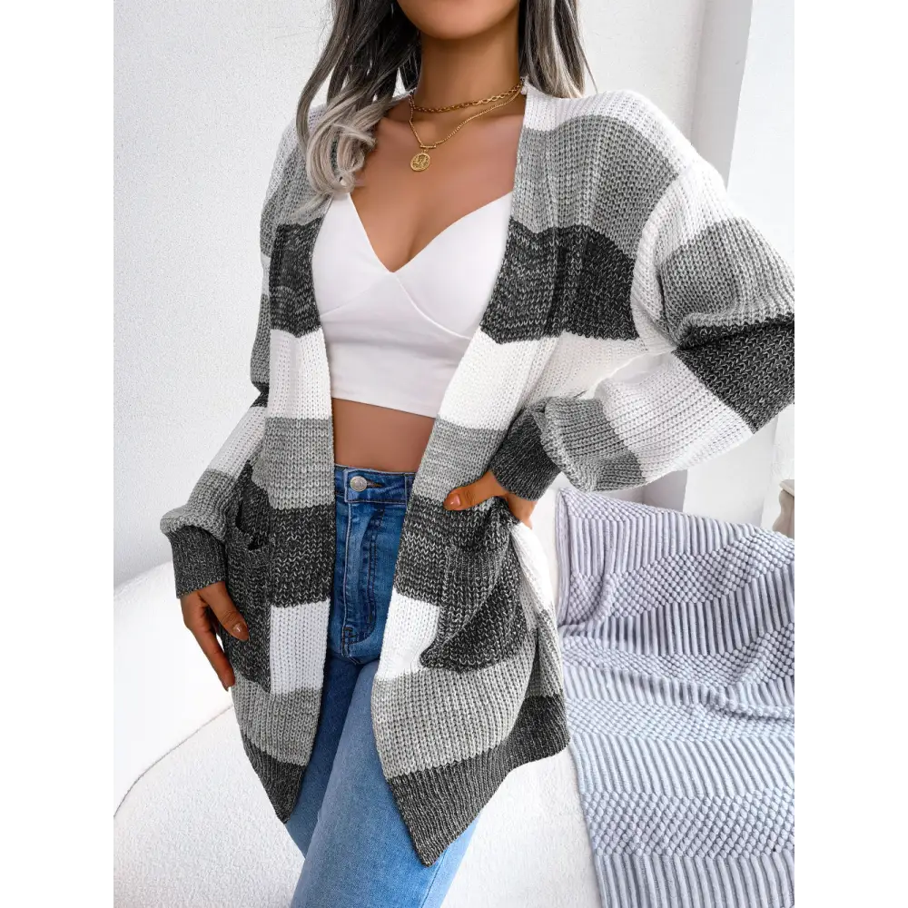Plaid Sweater Women Casual Lantern Sleeves Cardigan Jacket Outerwear Clothes - Beyond Trends Hub 