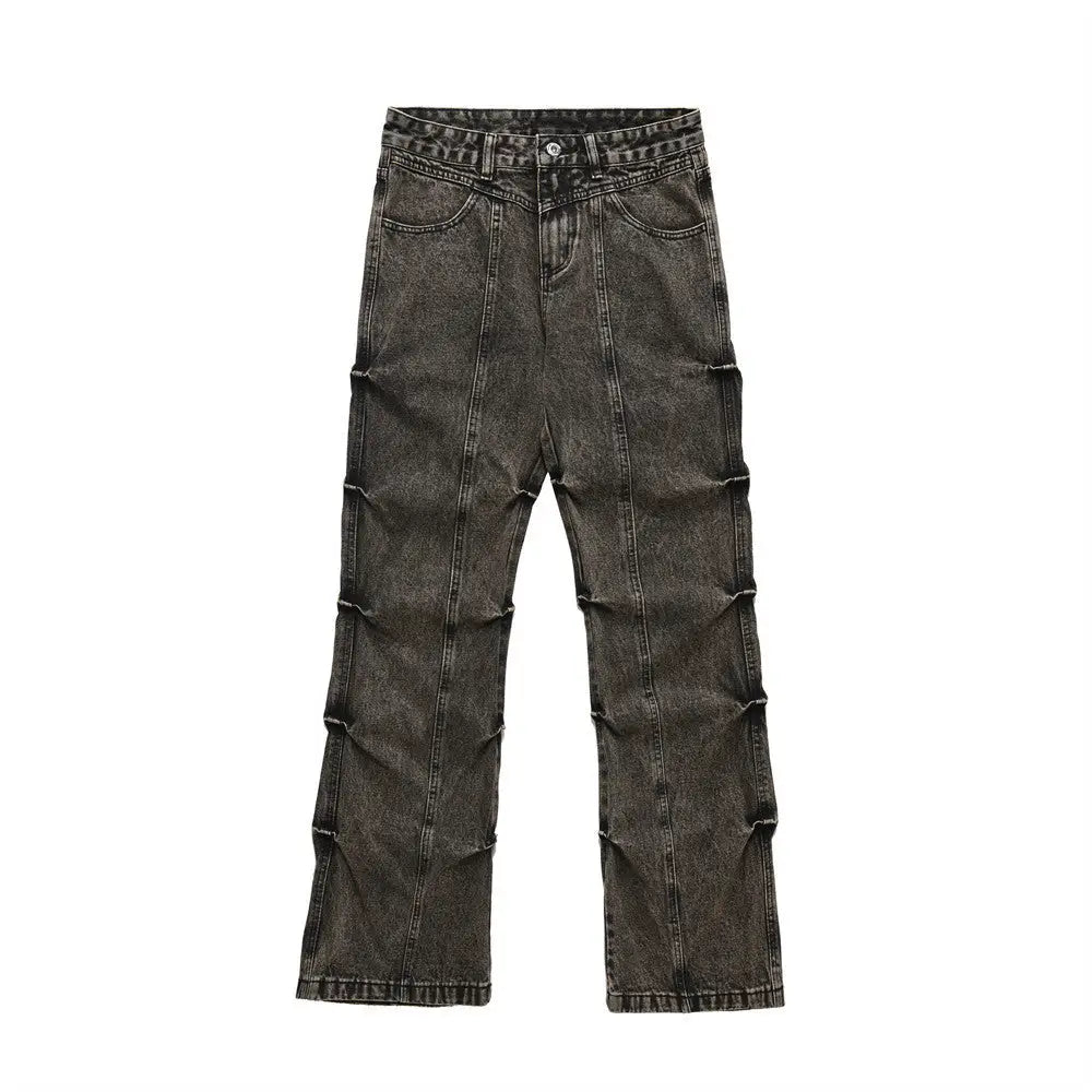 Pleated Loose Denim Trousers Men - Black / S