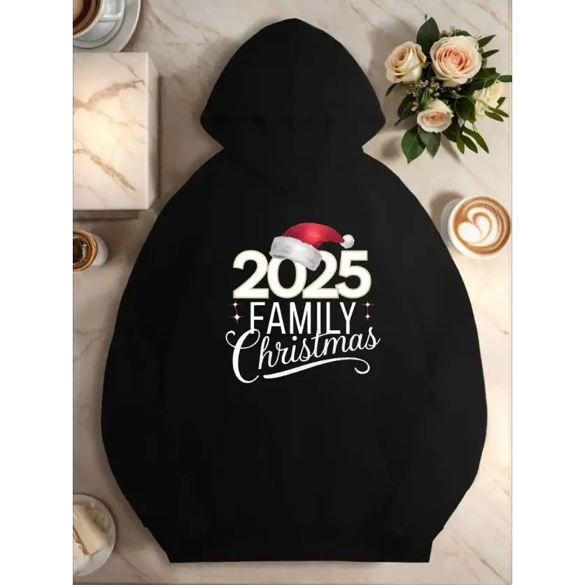 Plus Size Casual Hooded Sweatshirts For Women Geometric Pattern With Front Pocket For Fall Winter Season 2025 Family