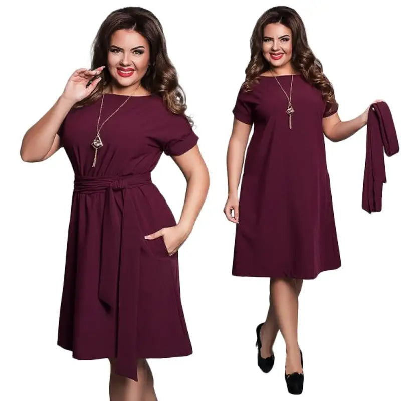 Plus size dress for women big size ladies clothing - Wine red / 4XL