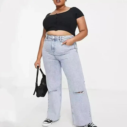 Plus Size Fashion Jeans Women’s Trousers Fat Women’s Trousers