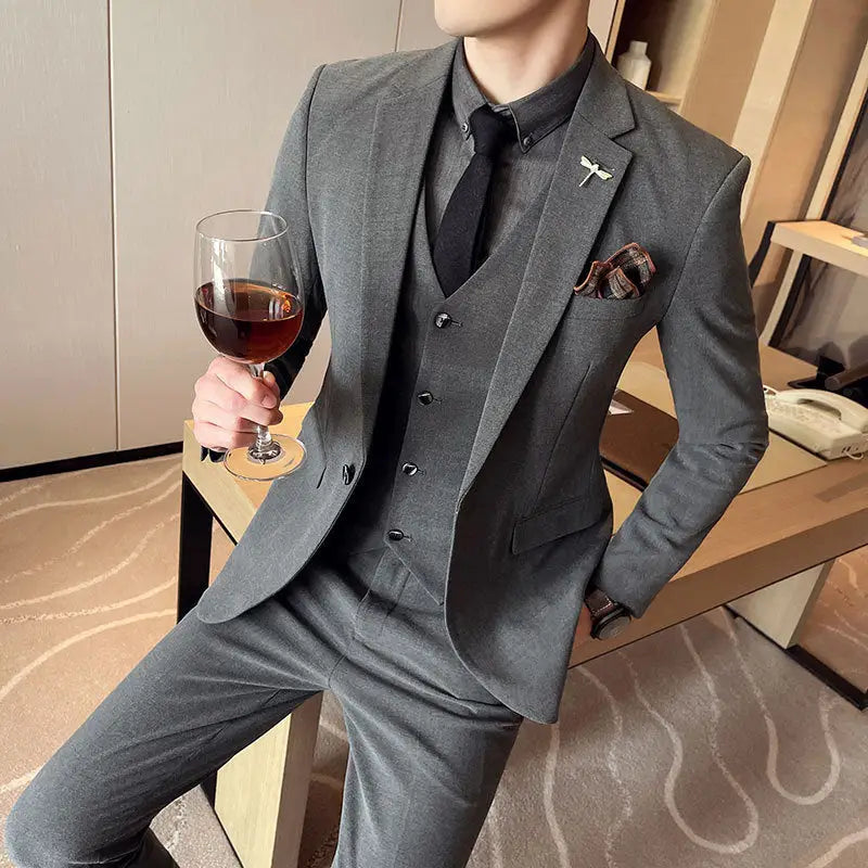Plus Size Men's Clothing Solid Color Suit Suit Men's Three-piece Suit Beyond Trends Hub