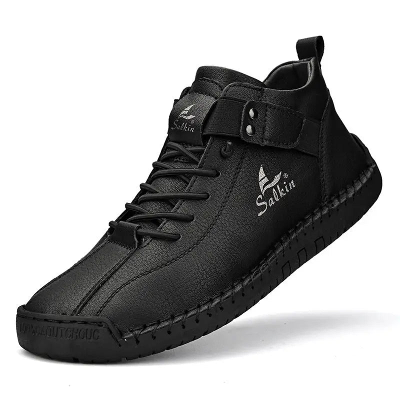 Plus Size Men’s Leather Shoes Low-top Handmade - 2401 Black / 38