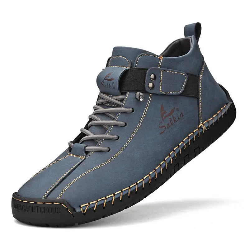Plus Size Men’s Leather Shoes Low-top Handmade - 2401 Blue / 38