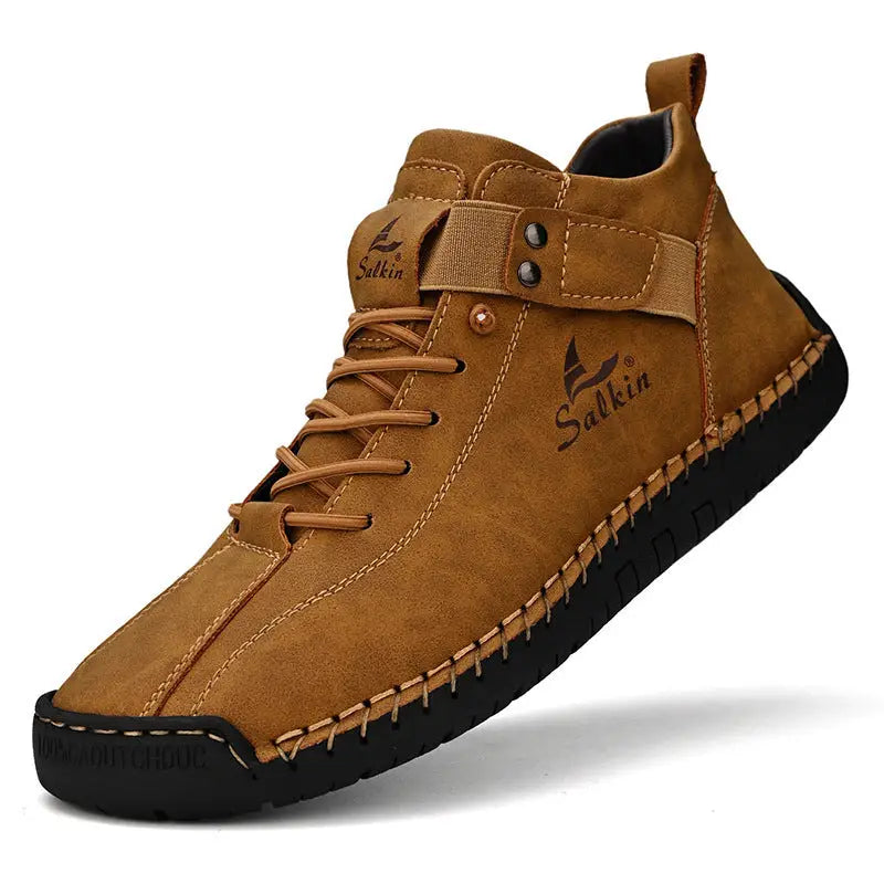 Plus Size Men’s Leather Shoes Low-top Handmade - 2401 Brown / 38