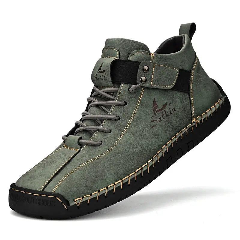 Plus Size Men’s Leather Shoes Low-top Handmade - 2401 Green / 38