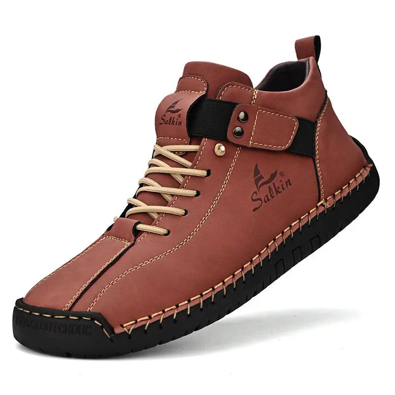 Plus Size Men’s Leather Shoes Low-top Handmade - 2401 Red / 38