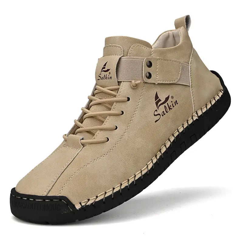 Plus Size Men’s Leather Shoes Low-top Handmade - 2401 Sand Color / 38