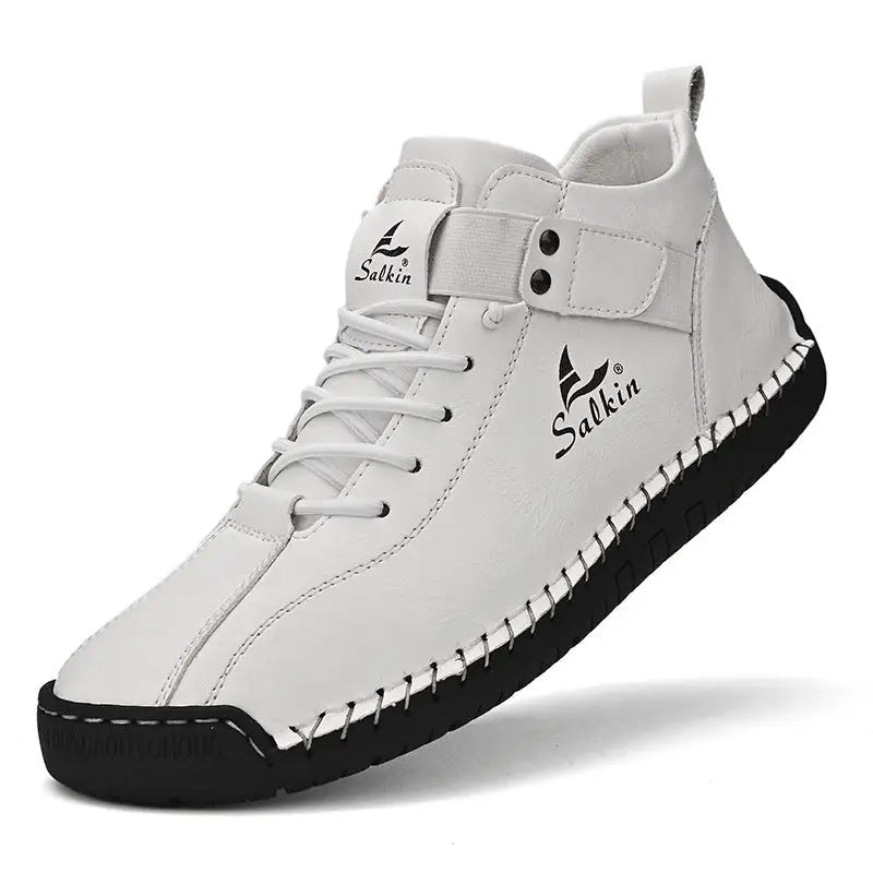 Plus Size Men’s Leather Shoes Low-top Handmade - 2401 White / 38
