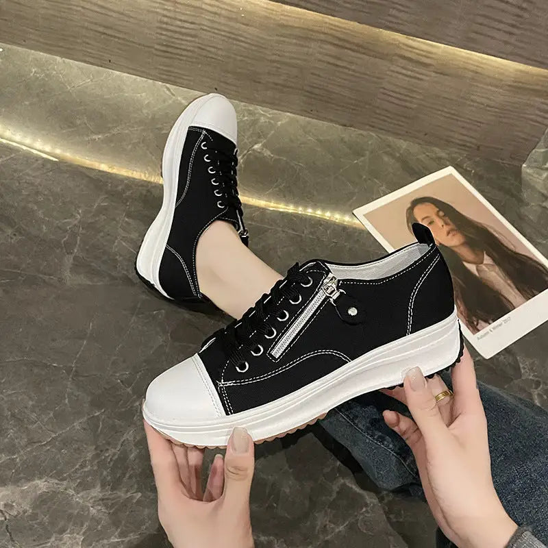 Plus Size Solid Color Low Cut Fashion Round Head Lace-up Platform Women's Casual Pumps Beyond Trends Hub