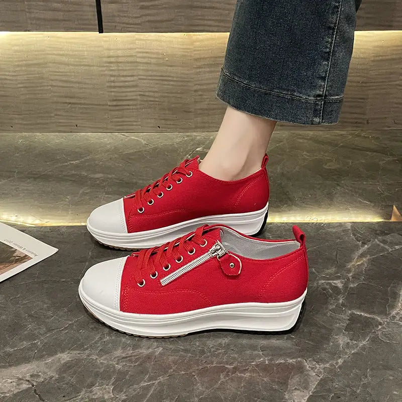 Plus Size Solid Color Low Cut Fashion Round Head Lace-up Platform Women's Casual Pumps Beyond Trends Hub