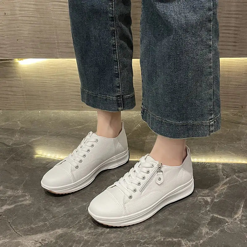 Plus Size Solid Color Low Cut Fashion Round Head Lace-up Platform Women's Casual Pumps Beyond Trends Hub