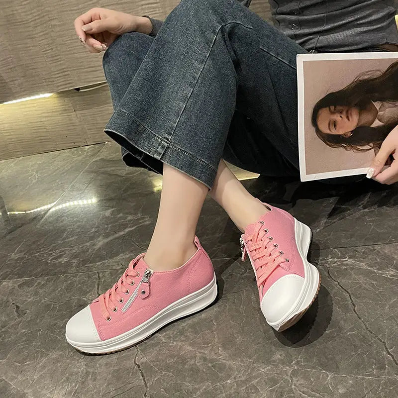 Plus Size Solid Color Low Cut Fashion Round Head Lace-up Platform Women's Casual Pumps Beyond Trends Hub