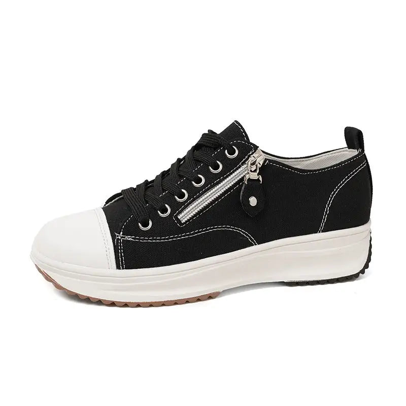 Plus Size Solid Color Low Cut Fashion Round Head Lace-up Platform Women's Casual Pumps Beyond Trends Hub