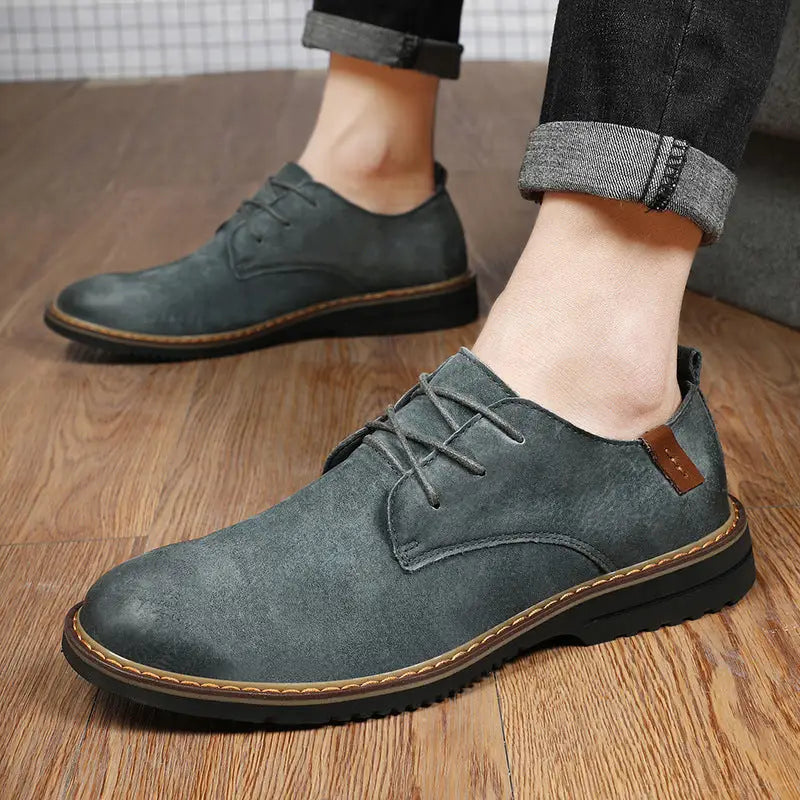 Plus Size Spring New Men’s Casual Leather Shoes - Black / 38