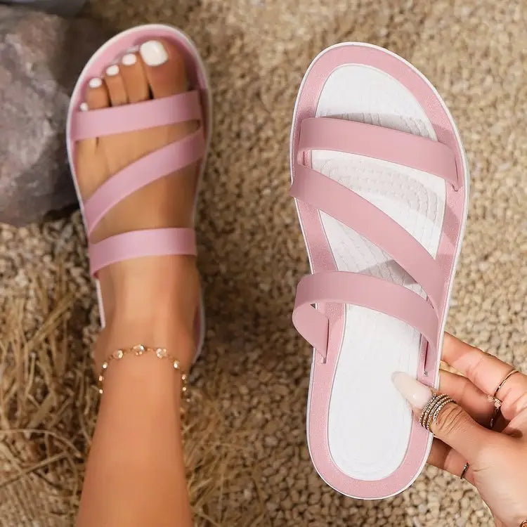 Plus Size Summer Fashion Simple Comfortable Beach Slippers - Pink / 36