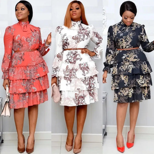 Plus Size Women’s Autumn Print Lace-up Dress