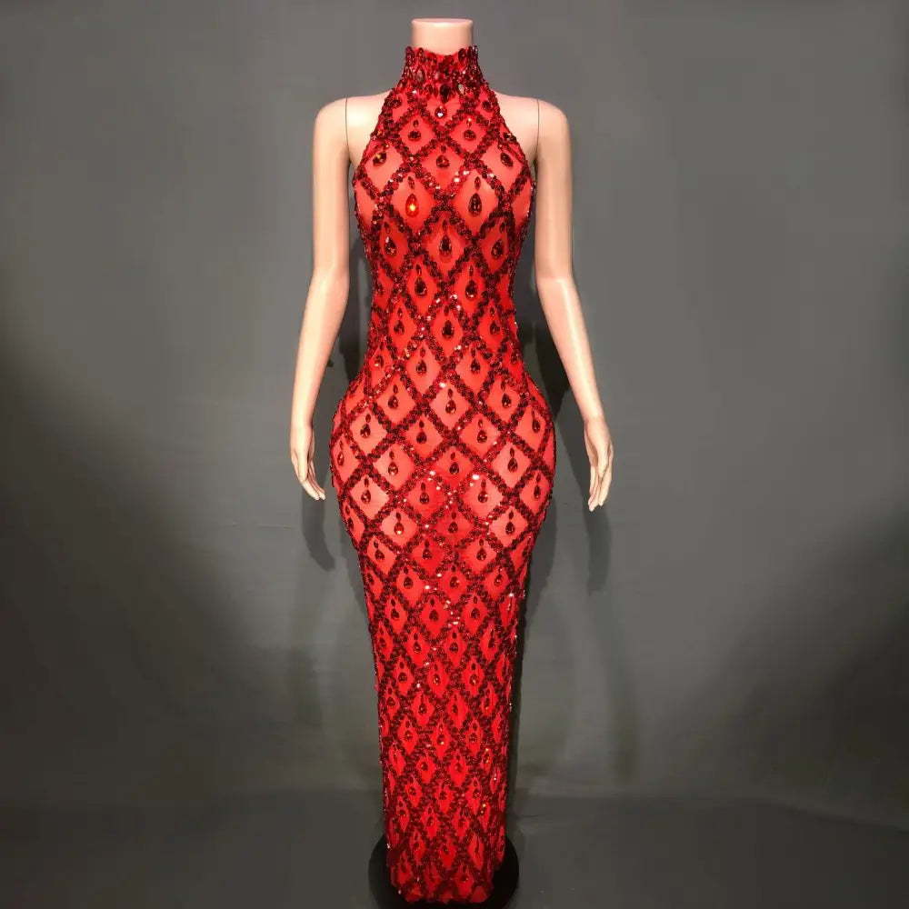 Plus Size Women’s Evening Party Shiny Rhinestone Dress