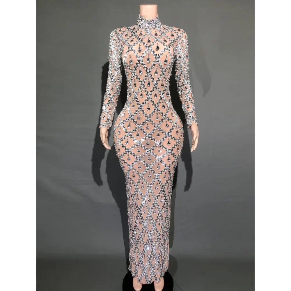 Plus Size Women’s Evening Party Shiny Rhinestone Dress
