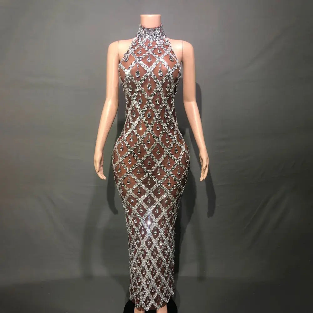 Plus Size Women’s Evening Party Shiny Rhinestone Dress
