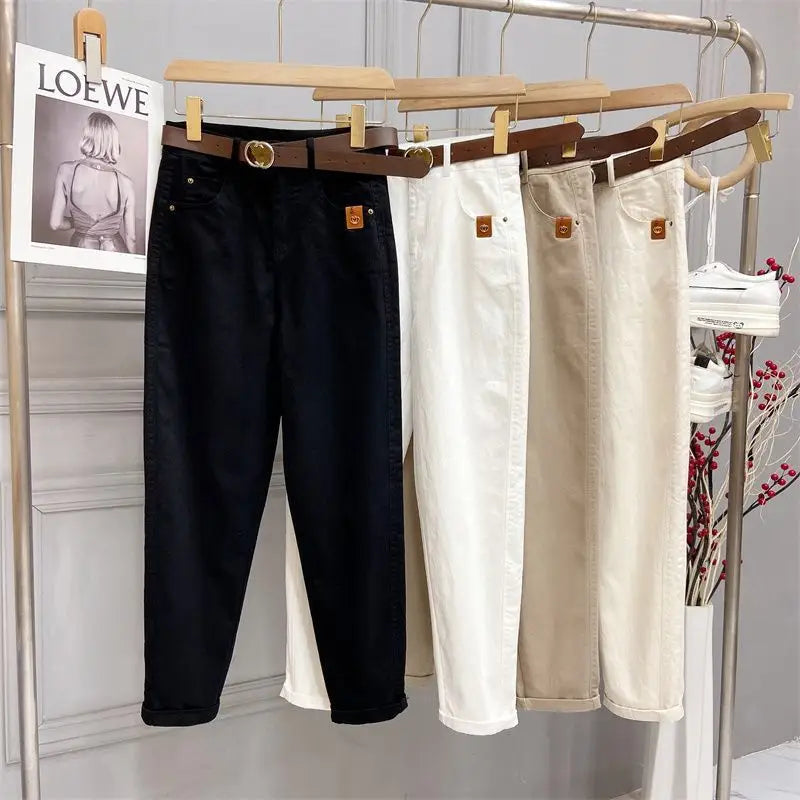 Plus Size Women’s High Waist Denim Thick Trousers