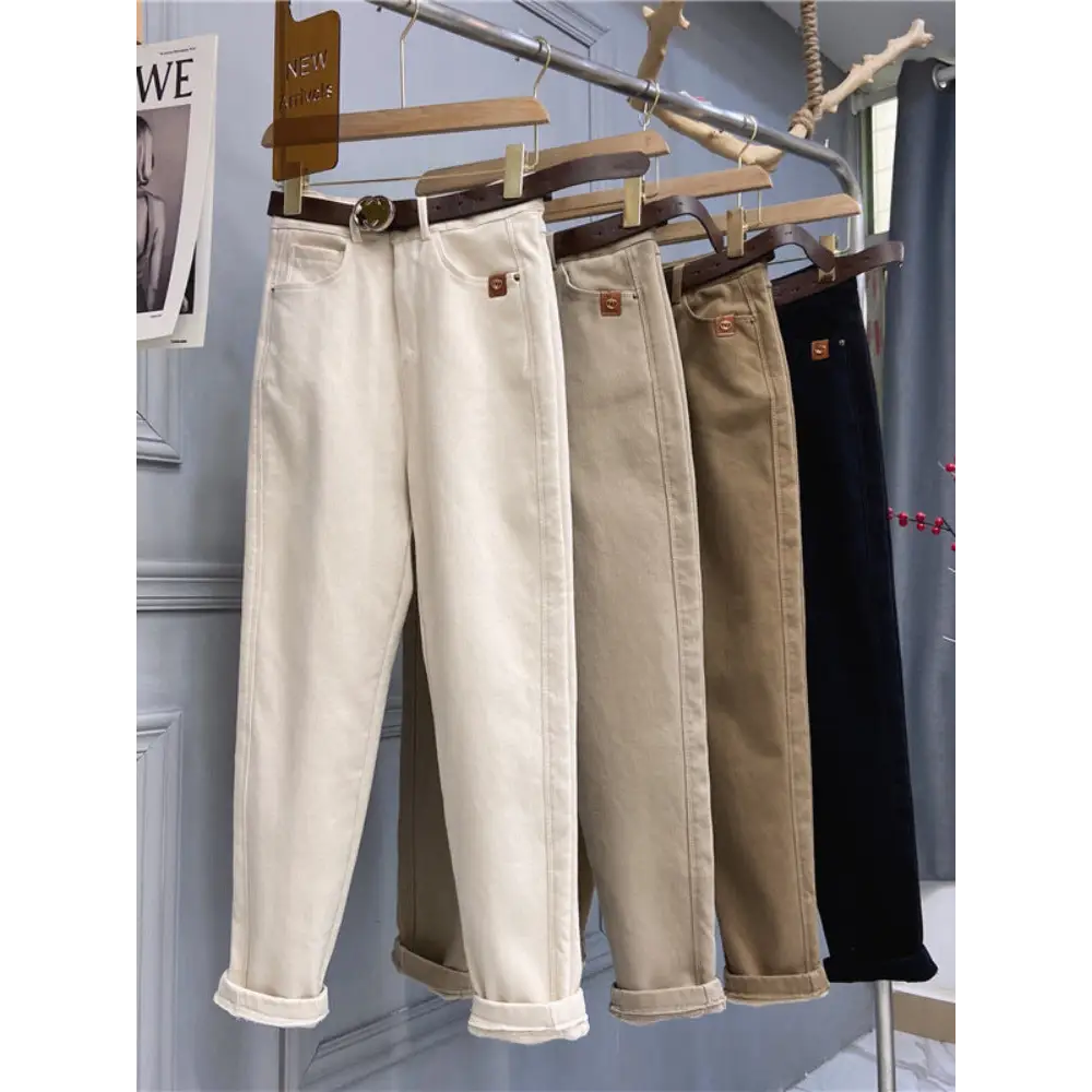 Plus Size Women’s High Waist Denim Thick Trousers