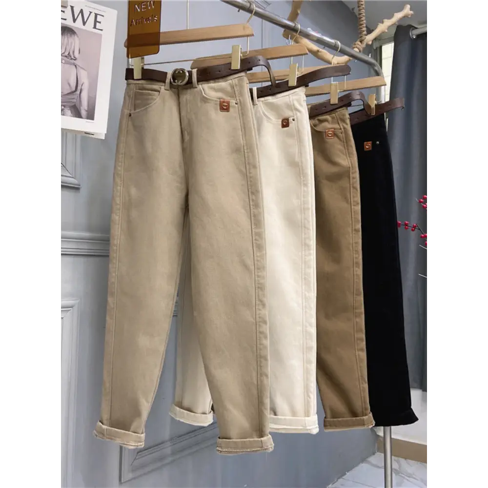 Plus Size Women’s High Waist Denim Thick Trousers