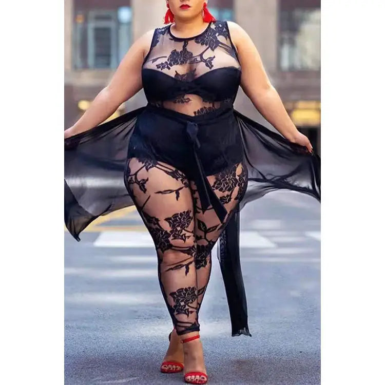 Plus Size Women’s Sexy Flocking Jumpsuit Temperament Commuter