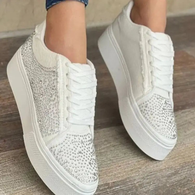 Plus Size Women's Shoes Thick Bottom Lace-up Rhinestone Casual Sports Single-layer Shoes Beyond Trends Hub