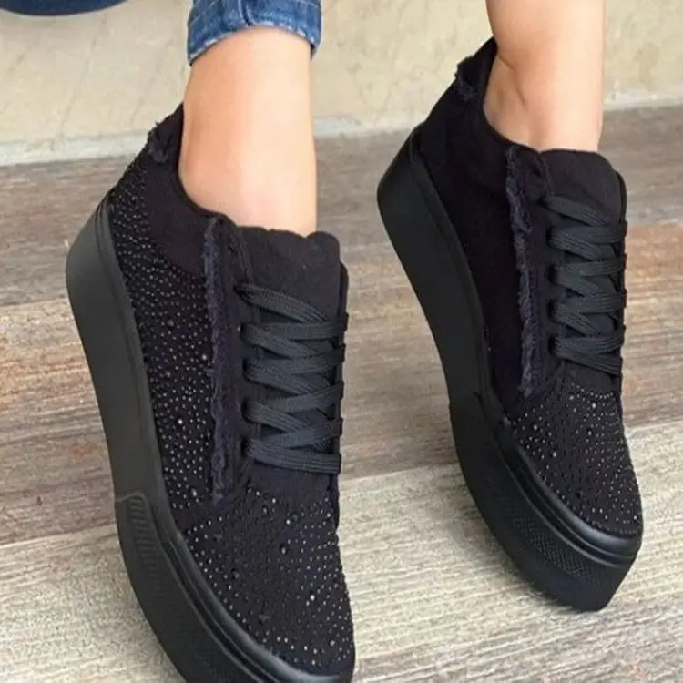 Plus Size Women's Shoes Thick Bottom Lace-up Rhinestone Casual Sports Single-layer Shoes Beyond Trends Hub
