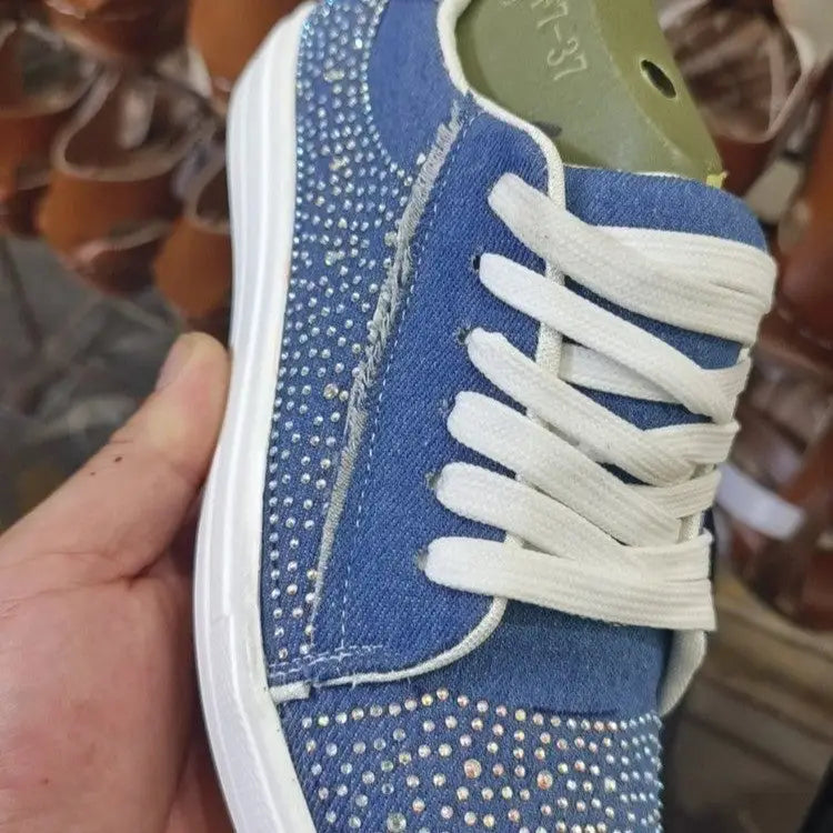 Plus Size Women's Shoes Thick Bottom Lace-up Rhinestone Casual Sports Single-layer Shoes Beyond Trends Hub