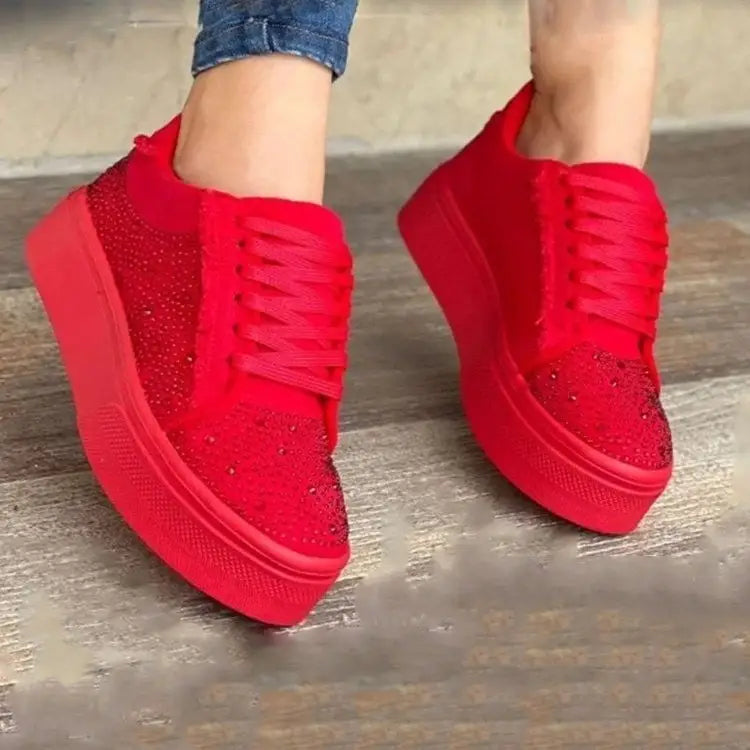 Plus Size Women's Shoes Thick Bottom Lace-up Rhinestone Casual Sports Single-layer Shoes Beyond Trends Hub