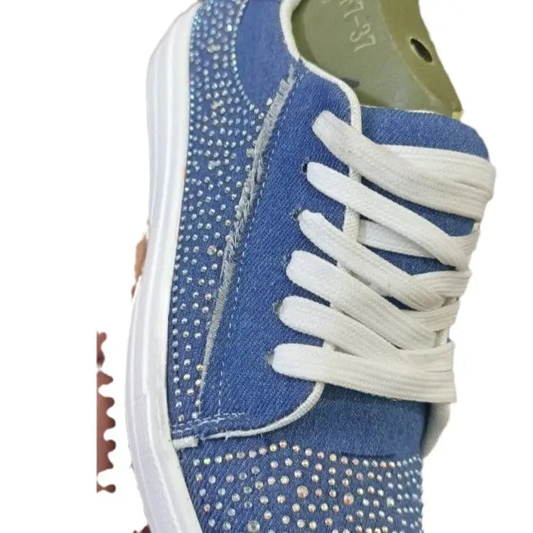 Plus Size Women's Shoes Thick Bottom Lace-up Rhinestone Casual Sports Single-layer Shoes Beyond Trends Hub