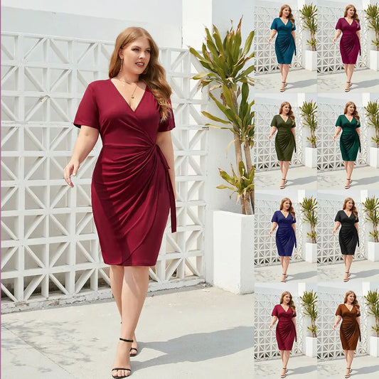 Plus Size Women’s Solid Color Casual Holiday Dress