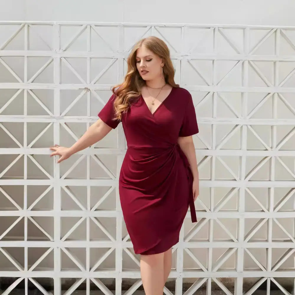 Plus Size Women’s Solid Color Casual Holiday Dress