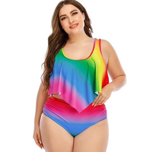 Plus Size Women’s Split Rainbow Swimsuit