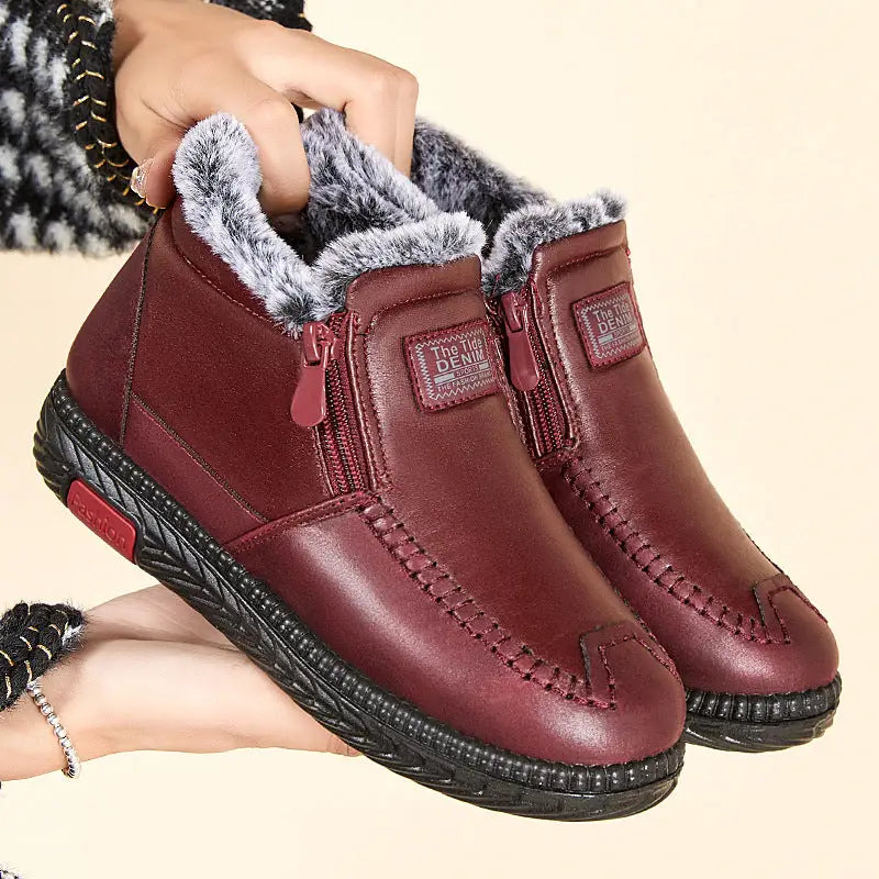 Plush Ankle Boots Winter Warm Shoes Gift For Mom Snow Boots Women - Red / Size36