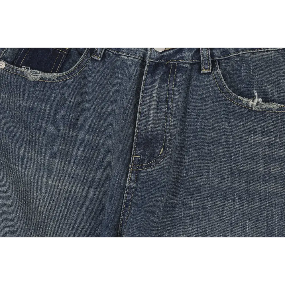 Pocket Decoration Denim Loose Trousers Men