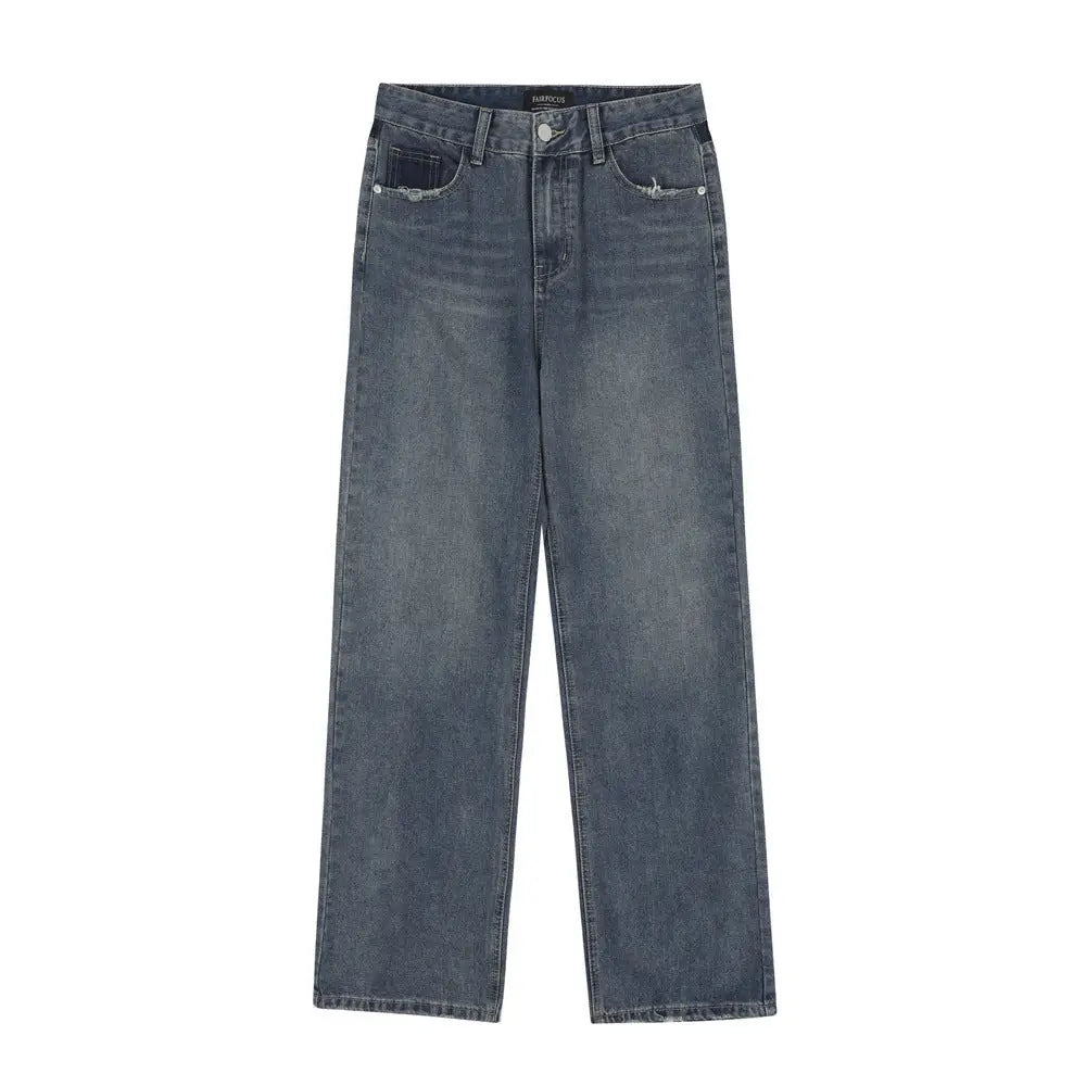 Pocket Decoration Denim Loose Trousers Men - Blue / S