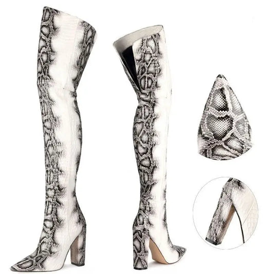 Pointed Snakeskin High Over The Knee Boots Plus Size Beyond Trends Hub