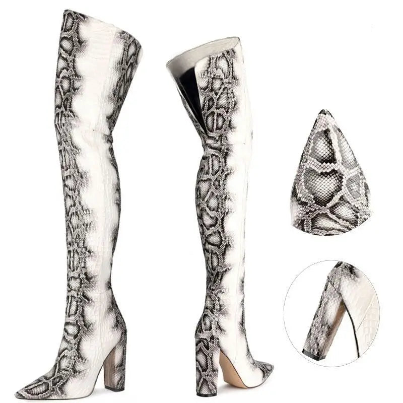 Pointed Snakeskin High Over The Knee Boots Plus Size Beyond Trends Hub