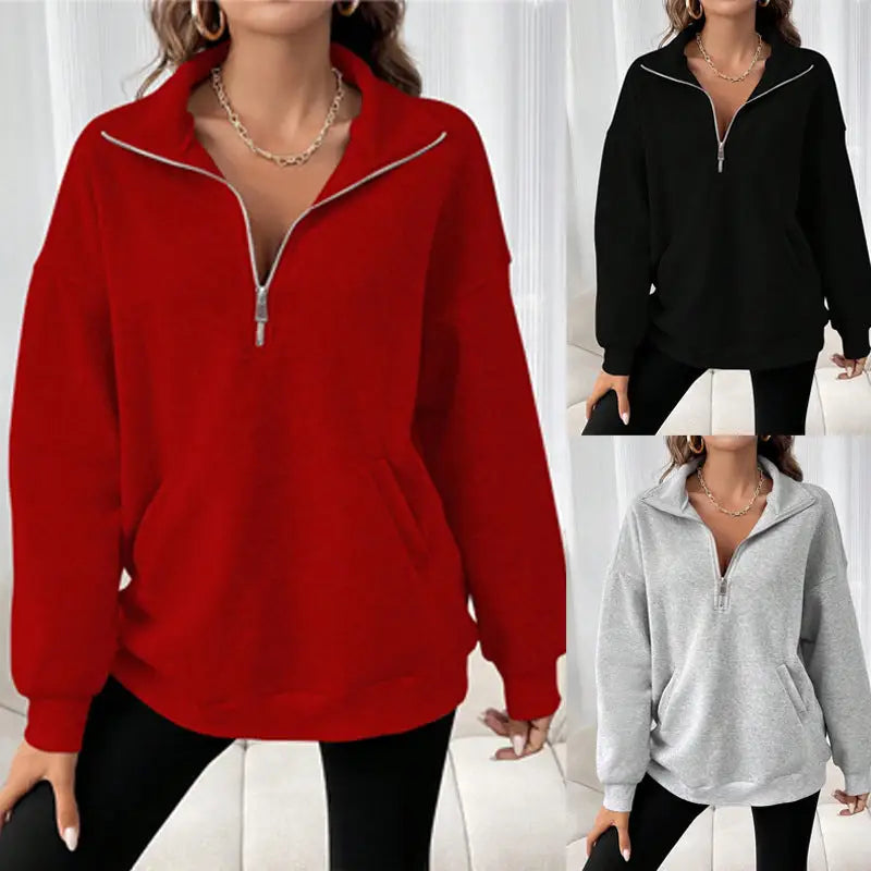 Polo Collar Solid Color Casual Women's Hoodie Beyond Trends Hub