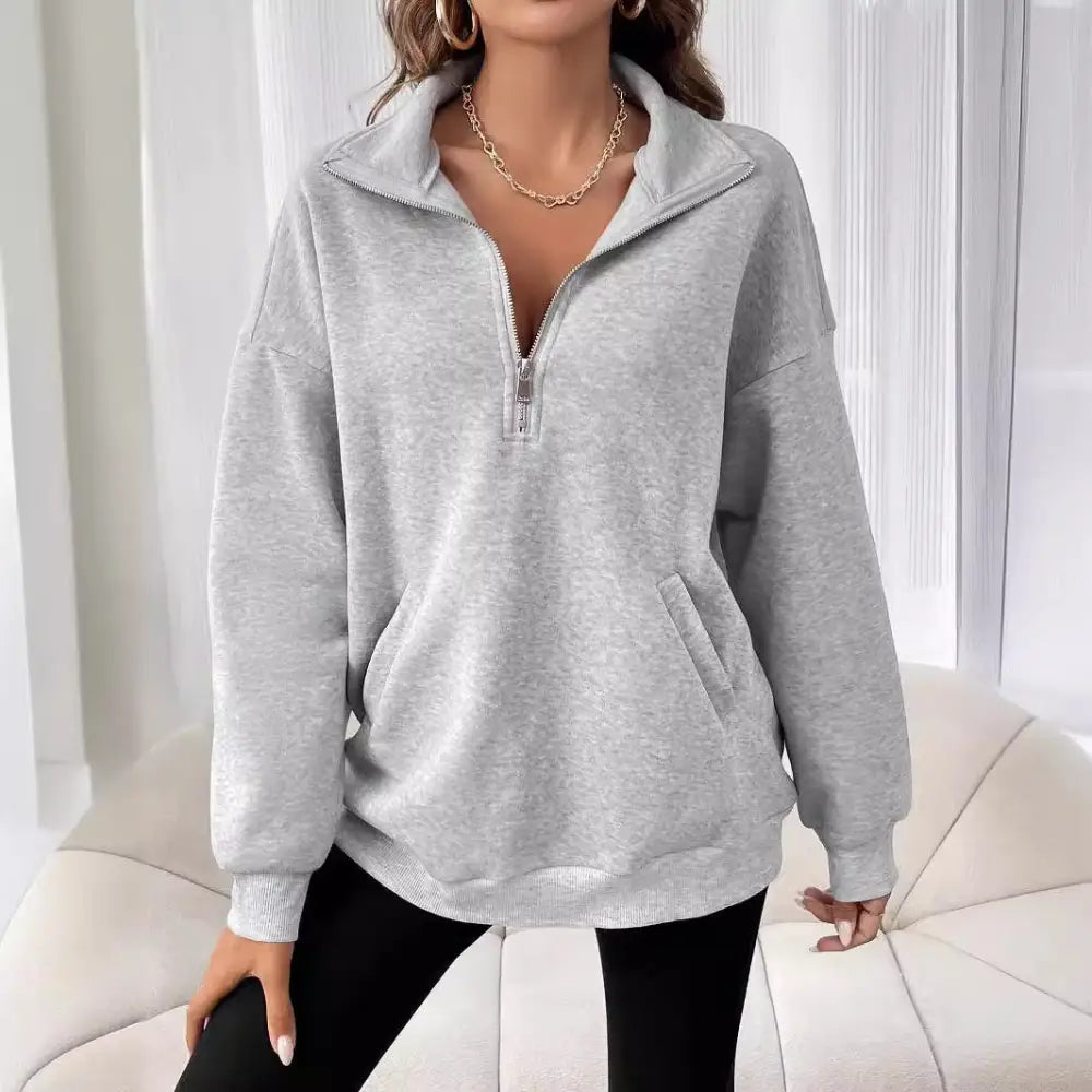 Polo Collar Solid Color Casual Women's Hoodie Beyond Trends Hub