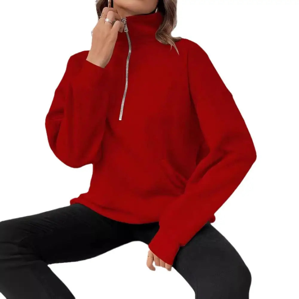 Polo Collar Solid Color Casual Women's Hoodie Beyond Trends Hub